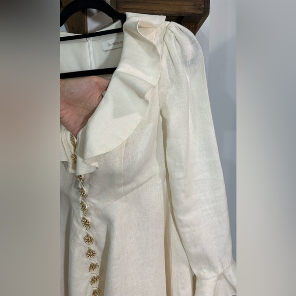 NWT Zimmermann Cream Linen Daisy Mini Dress Ruffle Long Sleeve AU 0P (US 2P) - Picture 10 of 16